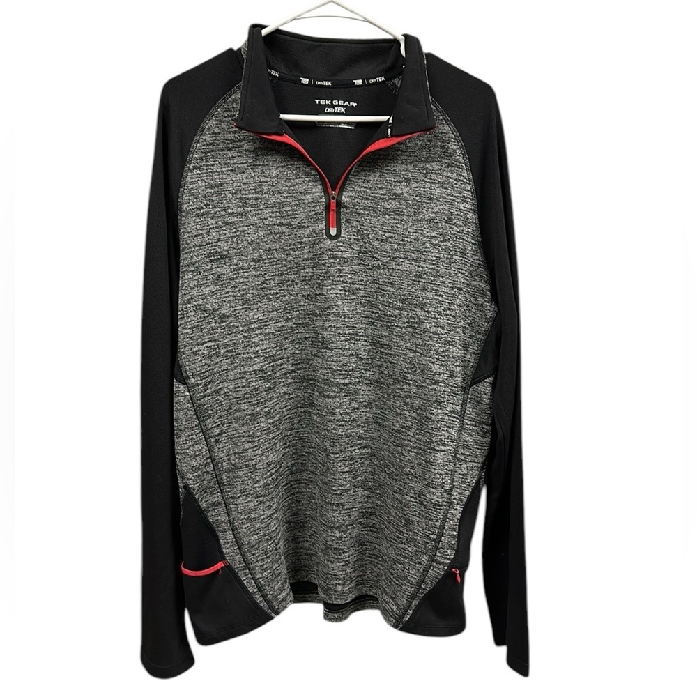 Tek Gear DryTek Quarter Zip Up Long Sleeve Athletic Pullover Jacket Gray Black L